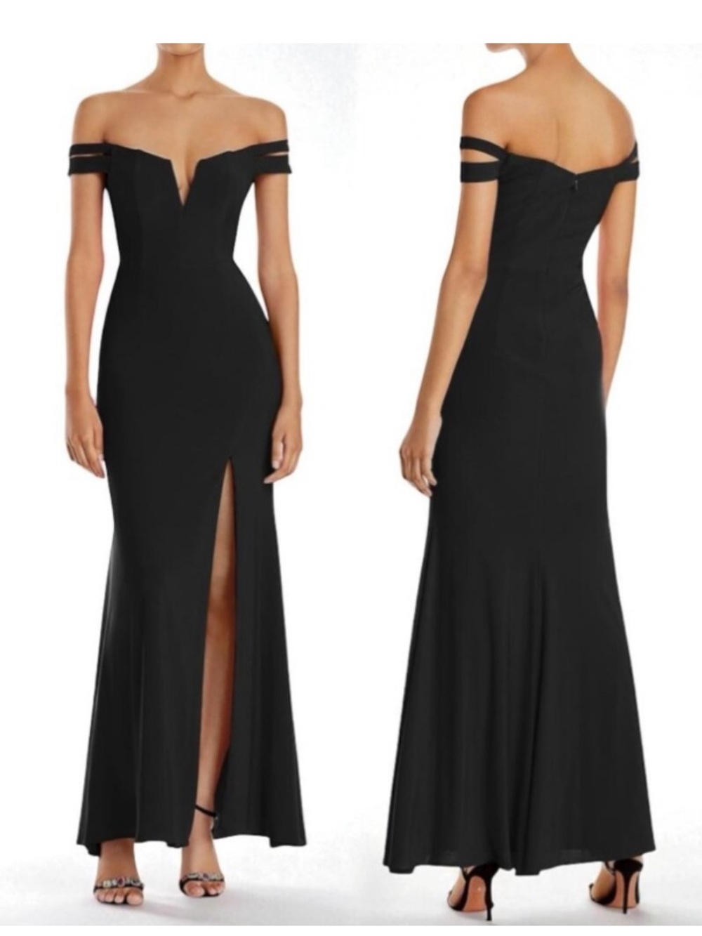 Aqua Black Maxi Dress gown with Scalloped Neckline off shoulder mermaid slit